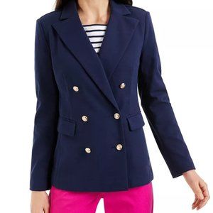 Charter Club Knit Double-Breasted Blazer - Navy and Gold - Size XS